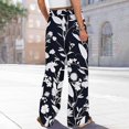 thumbnail image 4 of WTOBBY Women's Printed Wide Leg Pants with Floral High Waist Drawstring Loose Casual Trousers and Functional Pockets for Everyday Fashion ,White L, 4 of 6
