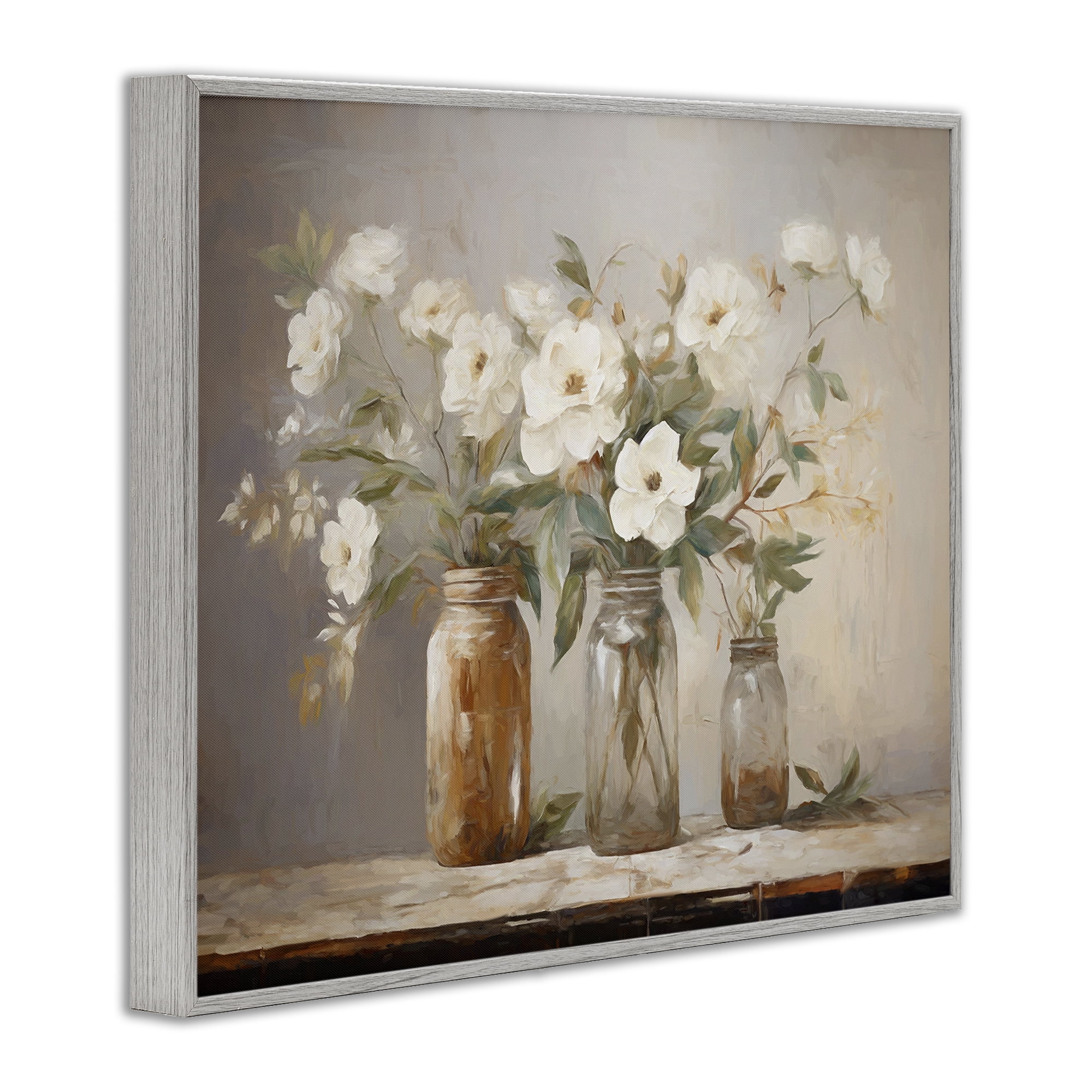 Stupell Industries Country Magnolia Jars Botanical & Floral Painting Gray Framed Art Print Wall Art, 30 x 24