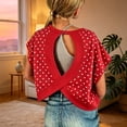 thumbnail image 2 of XAOFW Girls Off Shoulder T Shirt Batwing Sleeve Polka Dot Print Tees Toddler Kids Summer Fashion Crop Top 16-18 Years, 2 of 4