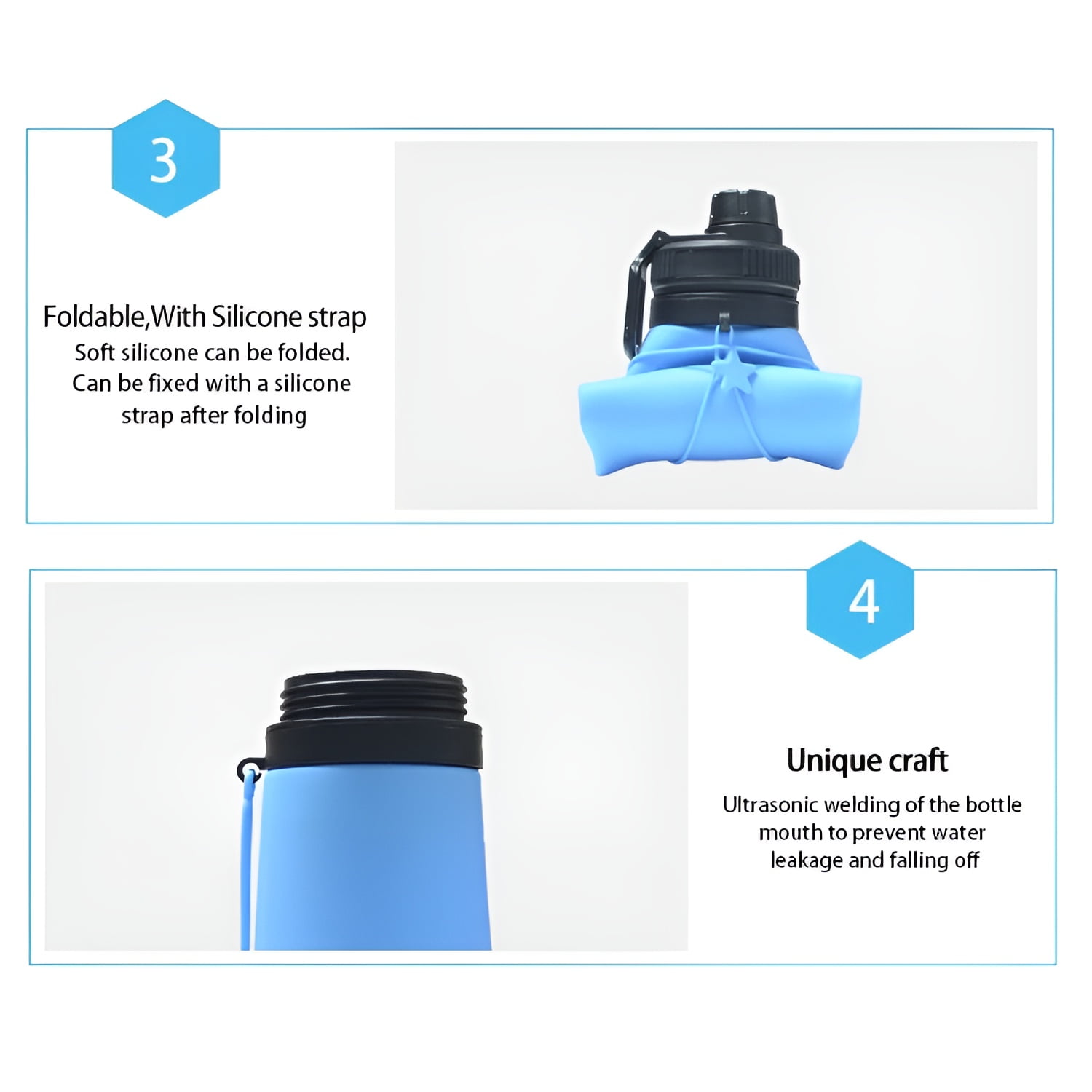 BEQU 750ml/25 Fl Oz Foldable Silicone Water Bottle, Reusable, BPA Free, Dishwasher-Safe, Sports bottle for Travel Gym Camping Hiking, Portable, Leak Proof (3PK MC2)