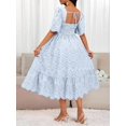 thumbnail image 2 of Blue Eyelet Embroidery Square Neck Short Sleeve A-Line Midi Dress With Scallop Hem, 2 of 7