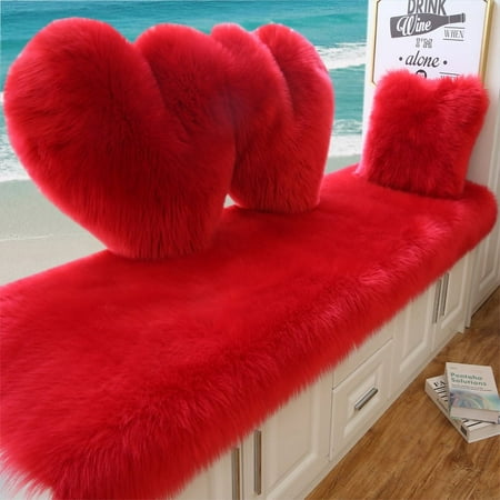 

Namzi Solid Color Plush Table Runner Faux Sheepskin Decorative Shaggy Dresser Scarf Not-Slip Desk Pad Luxury False Fur Dresser Tablecloth-Big Red 50x50cm(19.69x19.69inch)
