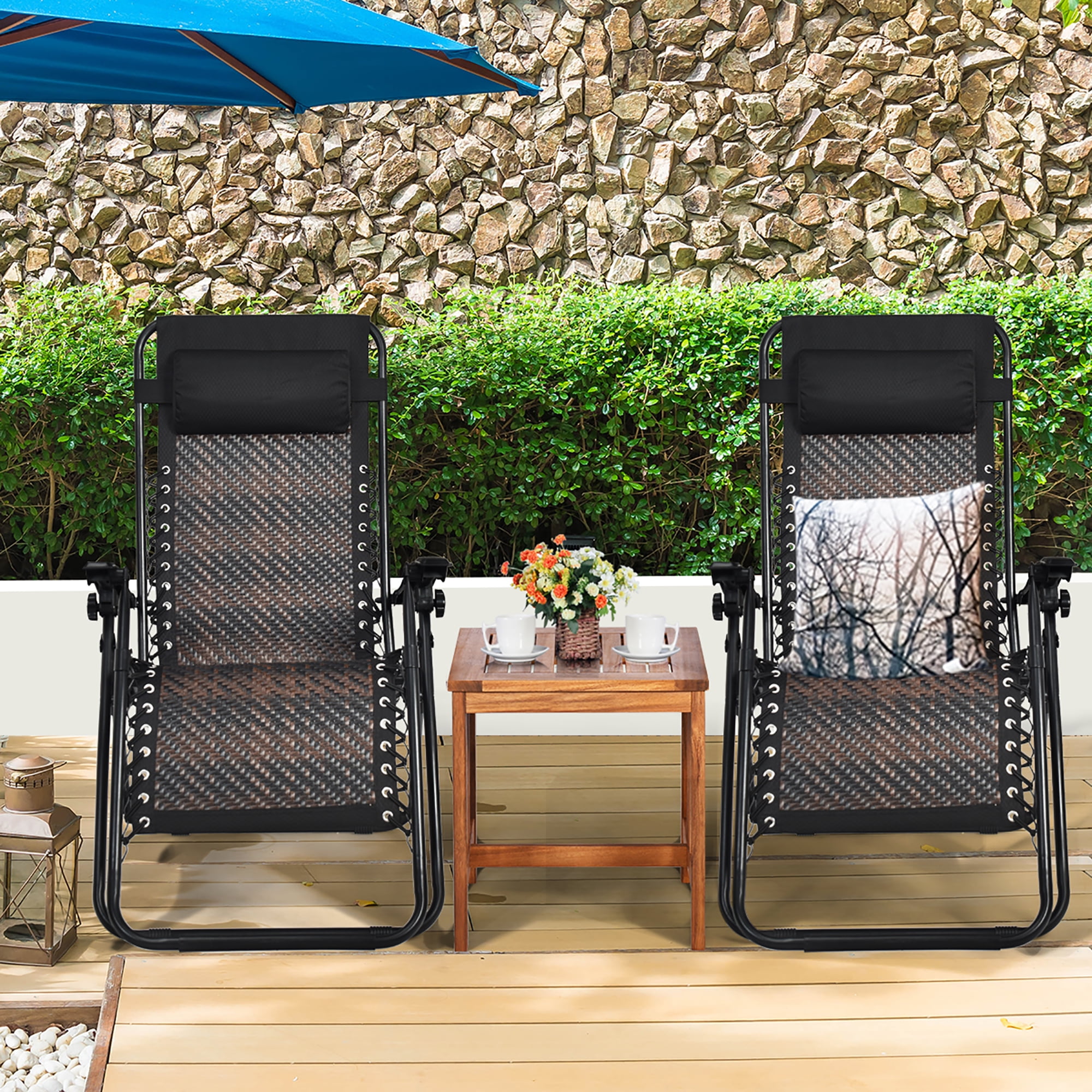 Gymax 2Pcs Patio Rattan Zero Gravity Lounge Chair Folding Recliner Adjustable 
