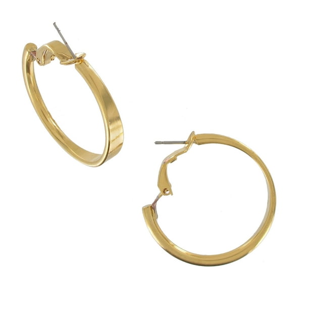 Pierced Earrings Shiny Gold Tone Hoop Surgical Steel Post 1 1/4 ...
