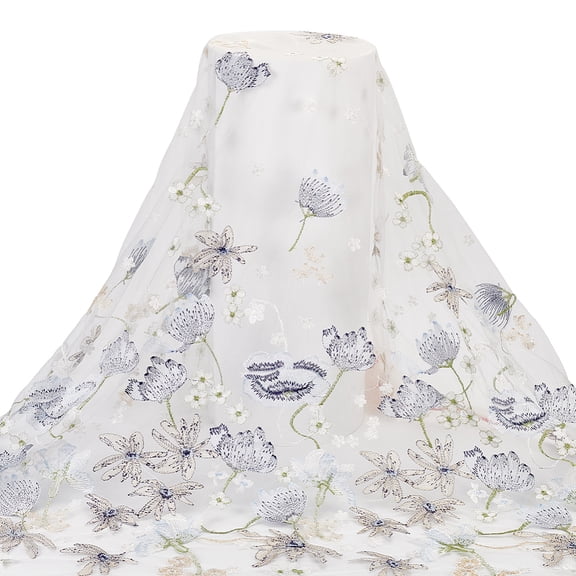 1Yard Pink Lotus Embroidery Lace Fabric 59Inch 3D Organza Floral Soft Tulle Mesh Fabric Wide Vintage Fabric Ribbons for DIY