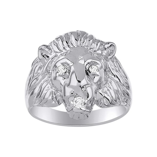 Rylos - Lion Head Ring set with Genuine Diamonds in Mouth and Eyes set ...