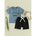 thumbnail image 2 of vera natura Toddler Boy Summer Clothes Letter Print Short Sleeve T-Shirt with Solid Color Shorts 2Pcs Outfit, 2 of 9