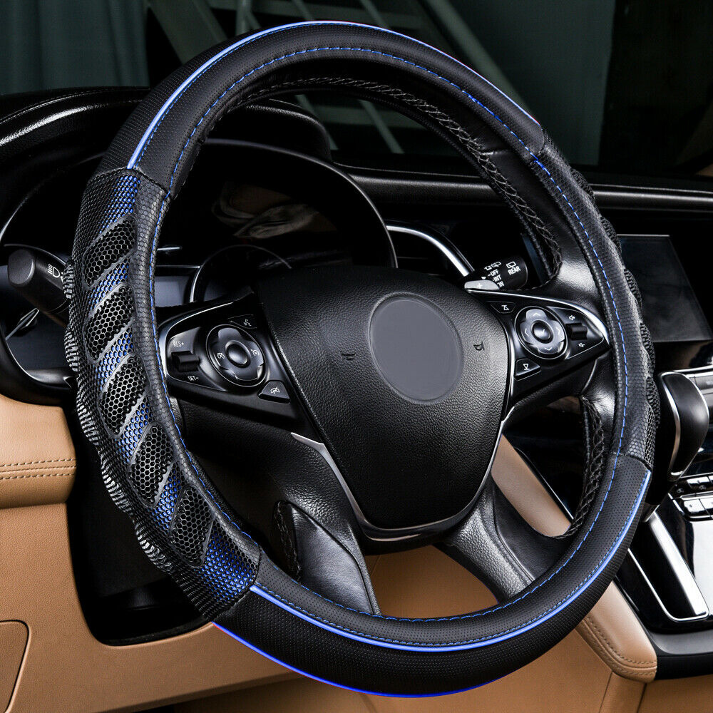 Flying Banner Faux Leather Steering Wheel Cover, Blue Black photo 5