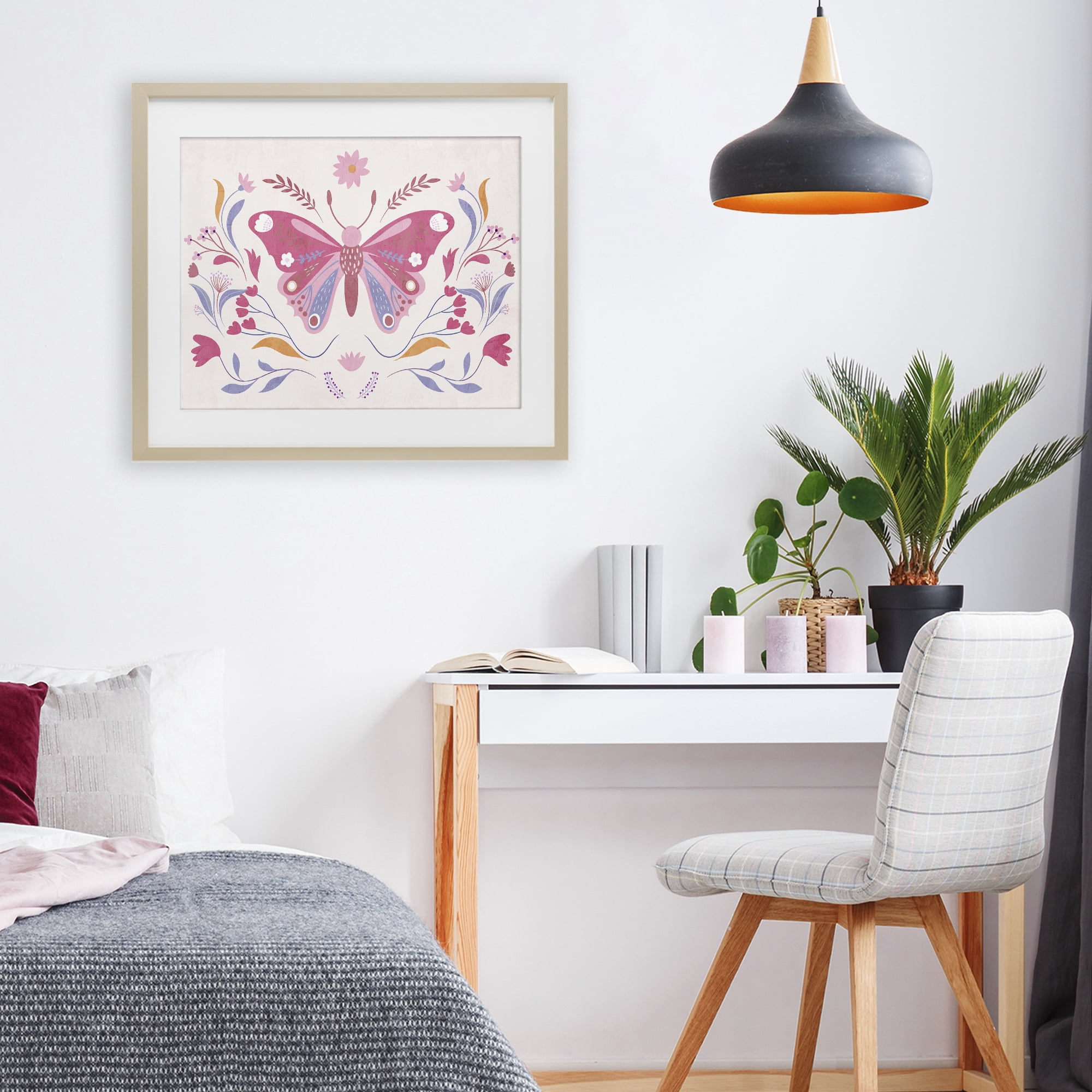 Stupell Industries Whimsical Folk Butterfly Birch Framed Print Under Glass, design by Kim Allen