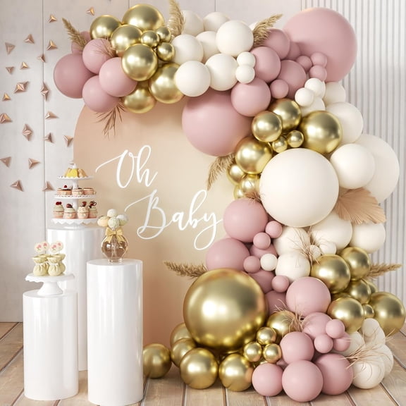 Balloons Arch Kit, Dusty Pink Matte White Metallic Gold Balloon Garland for Party Decorations