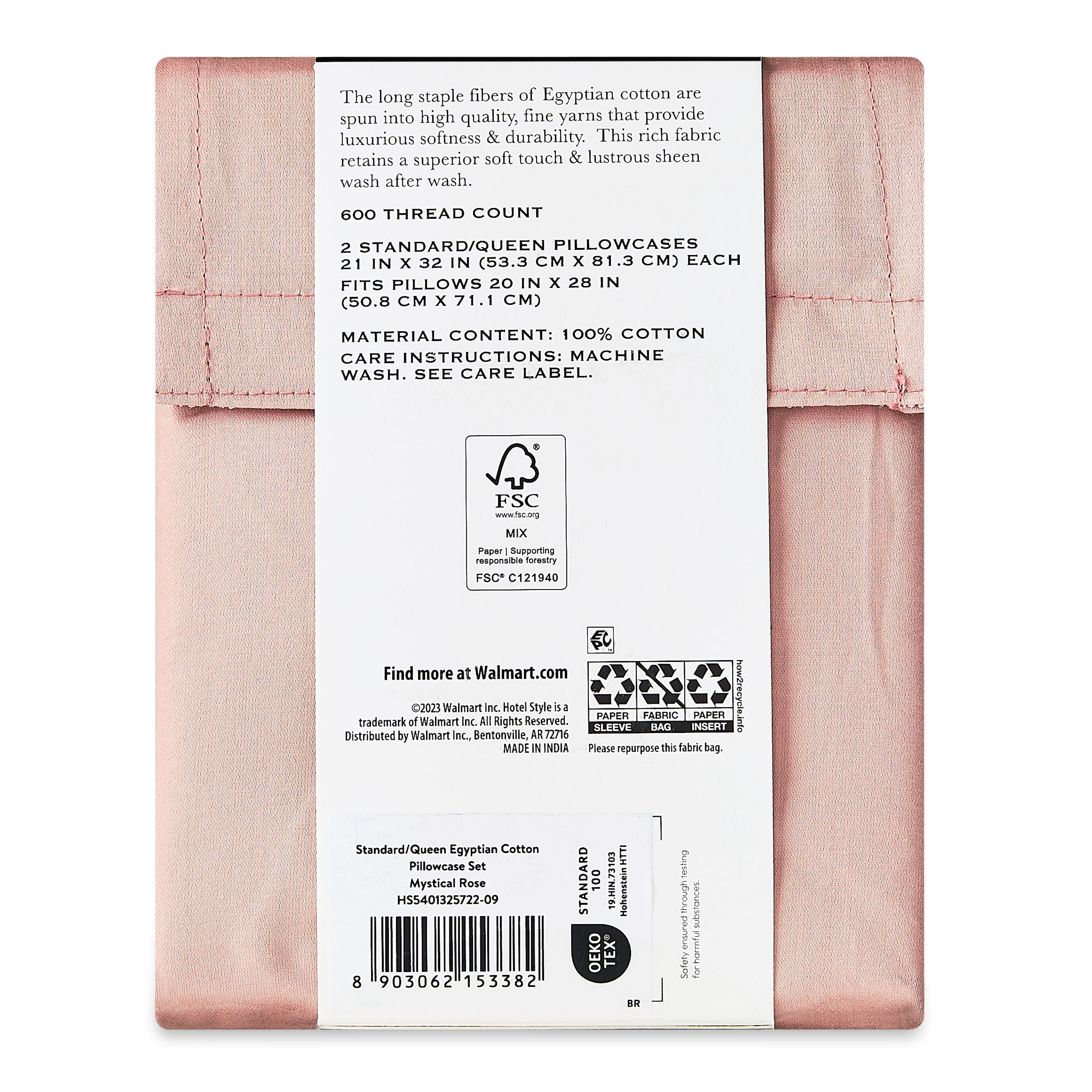 Hotel Style 600 Thread Count Rose Egyptian Cotton Adult Pillow Cases, Queen (2 Count)