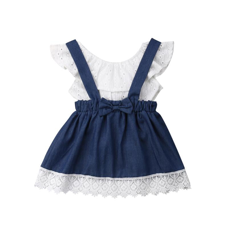 Fepege Toddler Baby Girls Denim Suspender Skirt Casual Strap Skirt Overalls Casual Outfit 