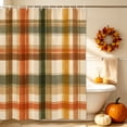 thumbnail image 3 of Orange Green Checked Shower Curtain, Waterproof Shower Curtains for Bathroom, Fall Thanksgiving Buffalo Plaid Washable Fabric Bathtub Curtain Set Bath Decor with 12 Hooks 48"x72", 3 of 8