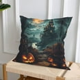 thumbnail image 5 of Halloween Throw Pillow Covers, Halloween Pumpkin Castle A Square Pillow Cases with Invisible Zipper for Halloween Decorations, Farmhouse Halloween Decor 12x12, 5 of 7