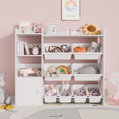 Xilingol Kids Toy Storage Organizer 4-Tier Toy Organizers W/8 Removable Storage Bins Kid Bookshelf and Toy Storage for Study Room Bedroom Kids Room Classroom Nursery