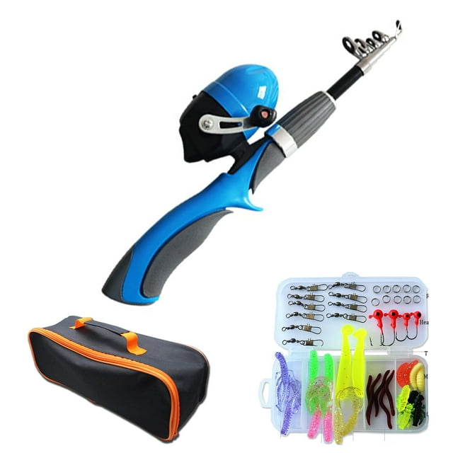 yeacher Compact Kids Fishing Rod Set with Collapsible Design, Lightweight Portable Fishing Gear for Lakes, Rivers, and Ponds, Includes Reel, Lures, and Storage Bag, Blue