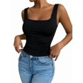 thumbnail image 4 of Women'S Summer Sleeveless Square Neck Tank Top Ruched Slim Fit Basic Vest Tops, 4 of 9
