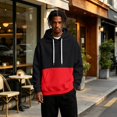 thumbnail image 6 of Men's Hoodie Drawstring Hooded Long Sleeve Color Block with Kangaroo Pocket Soft Touch Pullover Basic Top for Fall Winter Everyday Wear and Weekend Outings Black 3XL, 6 of 6