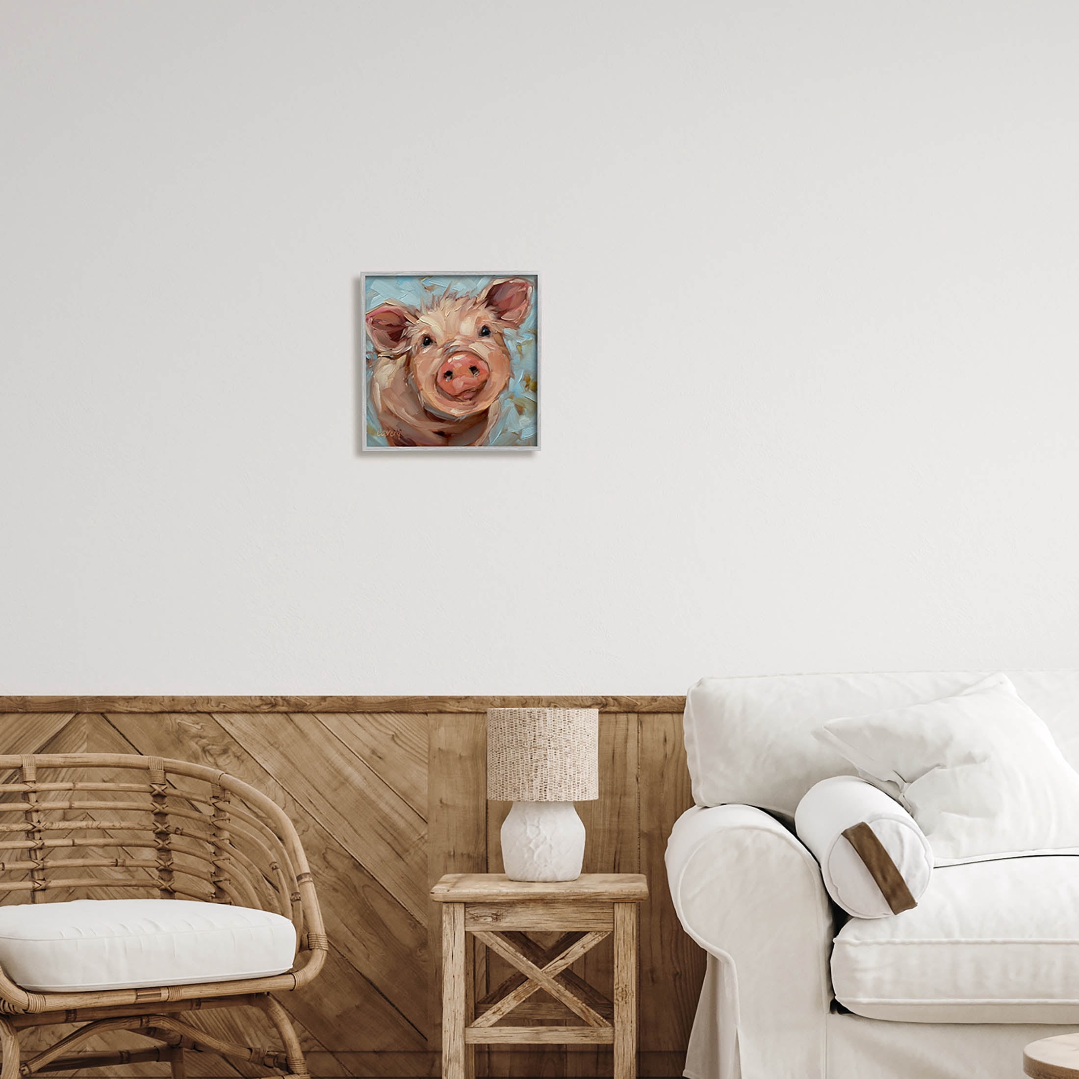 Modern Pig Portrait Farm Animal Animals & Insects Painting Gray Framed Art Print Wall Art