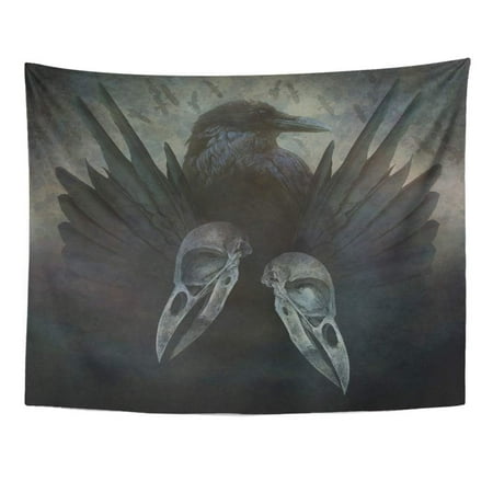 REFRED Crow Spirit Head Skulls Black Wings and Bird Flock in Flight Emerging from Dark Sinister Atmospheric Wall Art Hanging Tapestry Home Decor for Living Room Bedroom Dorm 51x60 inch