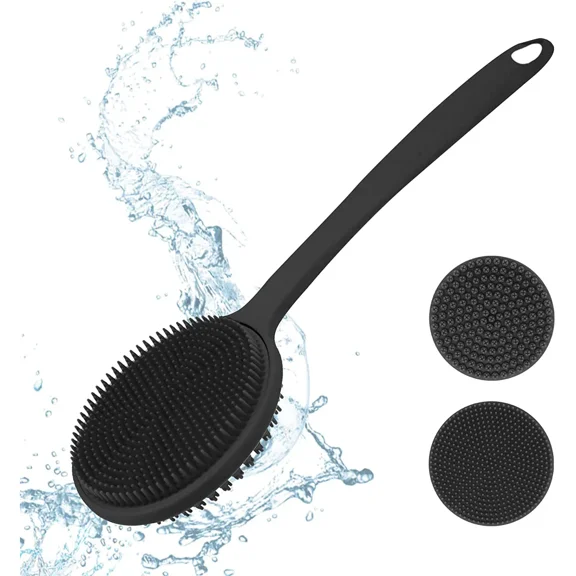 Silicone Back Scrubber for Shower, Bath Body Brush with Long Handle,Double Sided Shower Brush for Shower Exfoliating and Massage