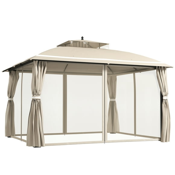 Outsunny 10' x 12' Outdoor Gazebo, Double Roof with Netting and Curtains