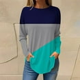 thumbnail image 2 of ATOYSOY Women's Long Sleeve Tees Fall Winter Loose Dressy Tops Casual Shirts Fashion Retro Crew Neck Sweatshirts Outwear Color Block Pullover Workout Green XXL, 2 of 5