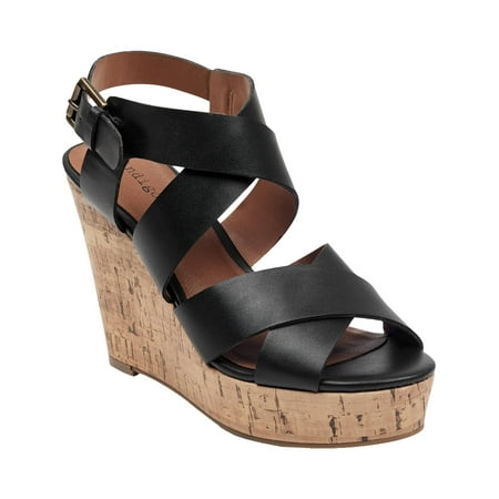 

Indigo Rd. Womens Platform Peep Toe Wedge Heels Black 10 Medium (B M)