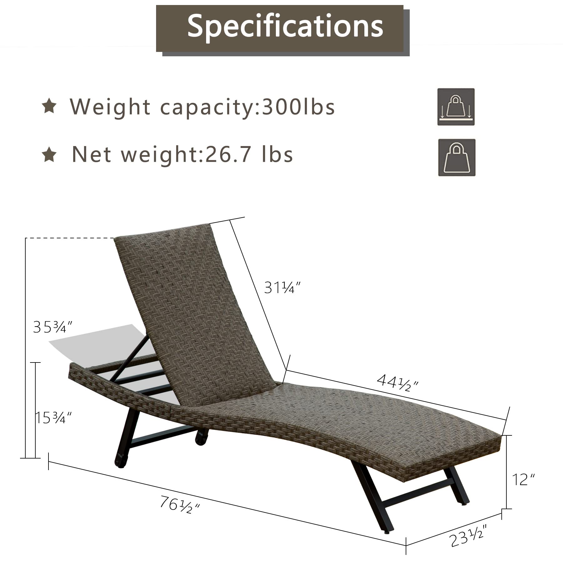 Mydepot Domi Outdoor Living PE Rattan Chaise Lounge, Set of 2 Patio Reclining Chair, Patio Furniture - image 4 of 8