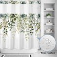 thumbnail image 2 of No Hook Shower Curtain, Sage Green Eucalyptus Leaves Shower Curtains for Bathroom with See Through Top Window, Spring Botanical Floral Waterproof & Washable Bath Curtain 66"x72", 2 of 9