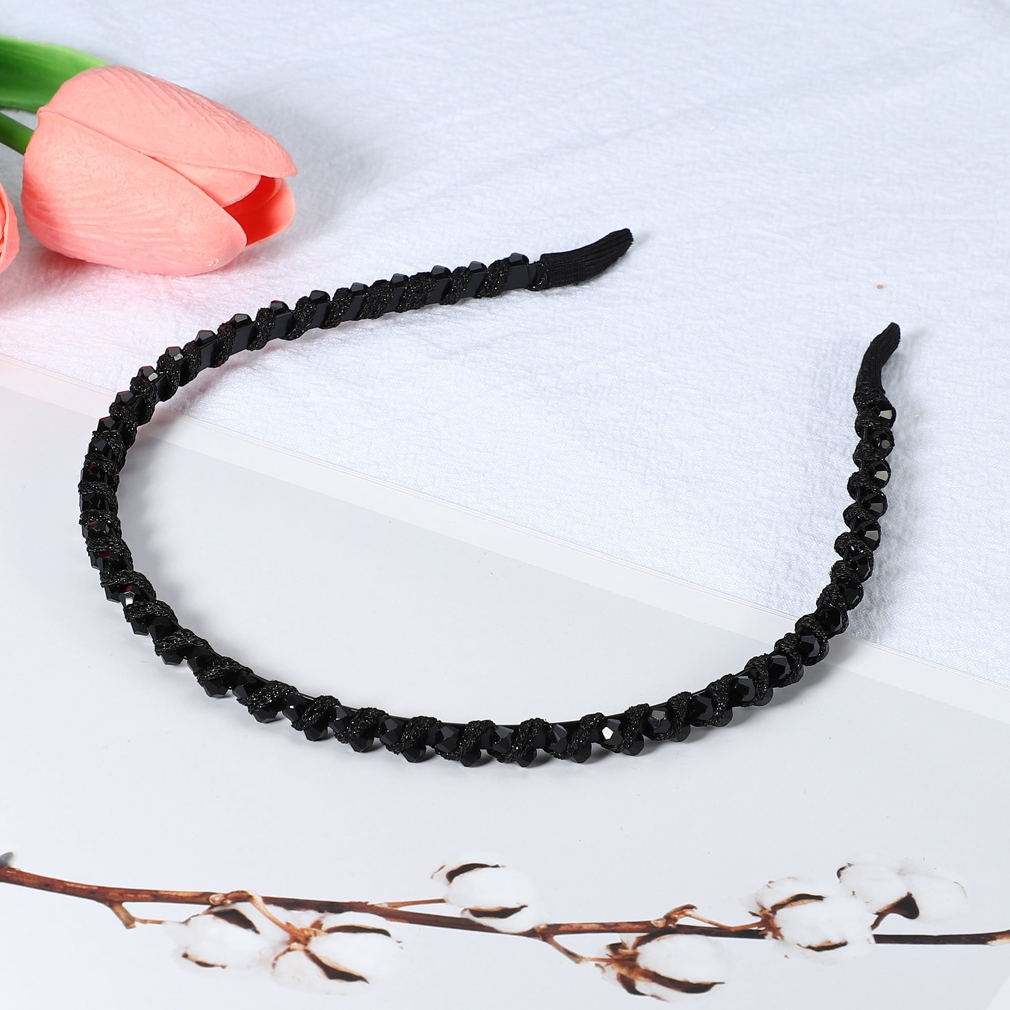 Unique Bargains 1Pc Rhinestone Hair Hoop Headband Hairband for Women 0.24 Inch Wide Black