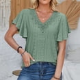 thumbnail image 2 of Fgnfyis Women'S T-Shirts Lace Collar Flutter Sleeve Casual Blouse Loose Fit Summer Basic Tee Top Womens Short Sleeve Tops Green XL, 2 of 5