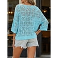 thumbnail image 6 of Womens Summer 3/4 Sleeve Off Shoulder Crochet Cover Up Top Sweater Shirts Mesh Boho Beach Swimsuit Coverup, 6 of 7