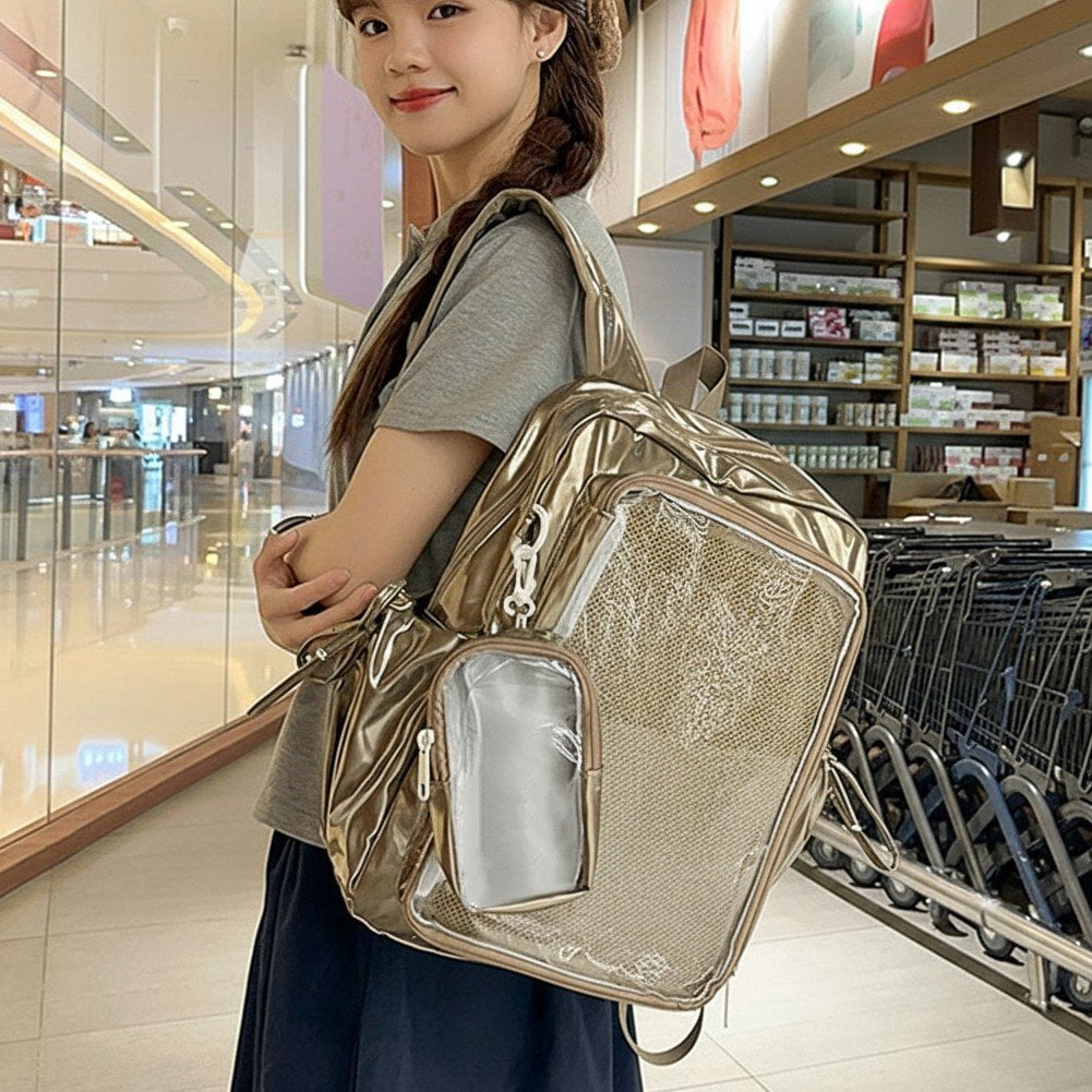 Hzzsbu Ita Bag Clear Backpack Heavy Duty PVC Transparent Backpack Multiple Pockets Bookbag for Concert Work Security Travel Festival