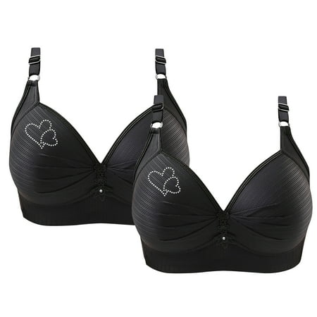 Ndbuld on Clearance Women s Non-Steel Ring Plus Size Bra Women s Printed Gathering Plus Size Daily Bra Sustainable Wireless T-Shirt Bra XS-4XL Black XXXXL