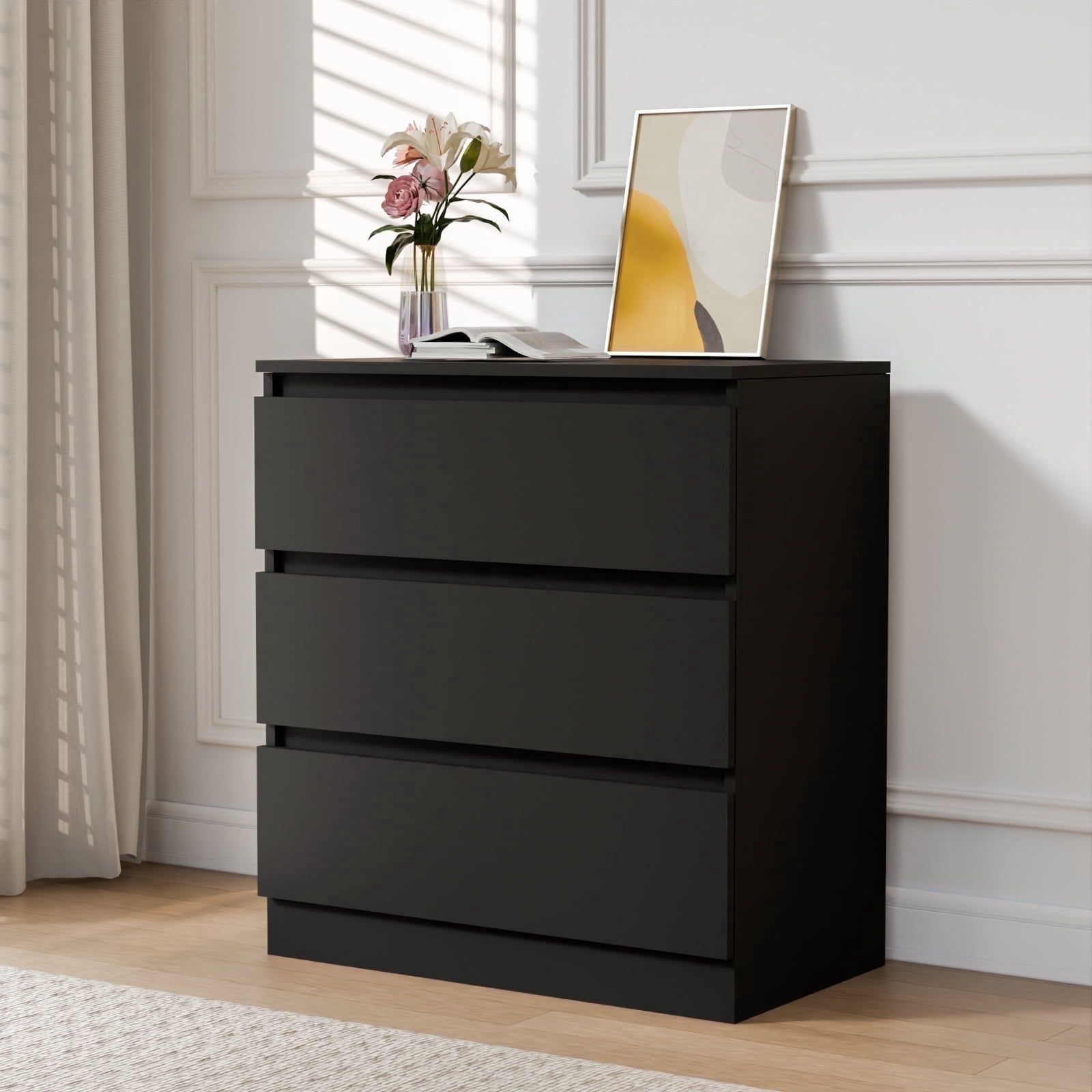 Hommpa Black Dresser for Bedroom, 3 Drawers dresser for closet, Small Chests of Drawers for Adult, 30" Tall Nightstand Wood Storage Cabinet for Living Room, Hallway, Entryway
