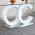 thumbnail image 2 of 70" Modern Glass Dining Table for 6, Rectangular Tempered Glass Top & OC Shape Glossy Wood Frame & Metal Base for Dining Room, Home Office, Meeting, 2 of 6