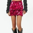 thumbnail image 6 of Miluxas Womens Sequin Skirt High Waist Stretchy Bodycon Sparkle Night Out Party Mini Skirts Hot Pink 8(L), 6 of 9