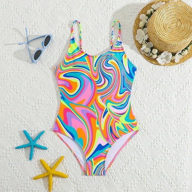 Girl Swimsuit 1 Piece Swimming Bathing Suit Quick Dry Ruffle Athletic Bathing Suits 8-9 Years