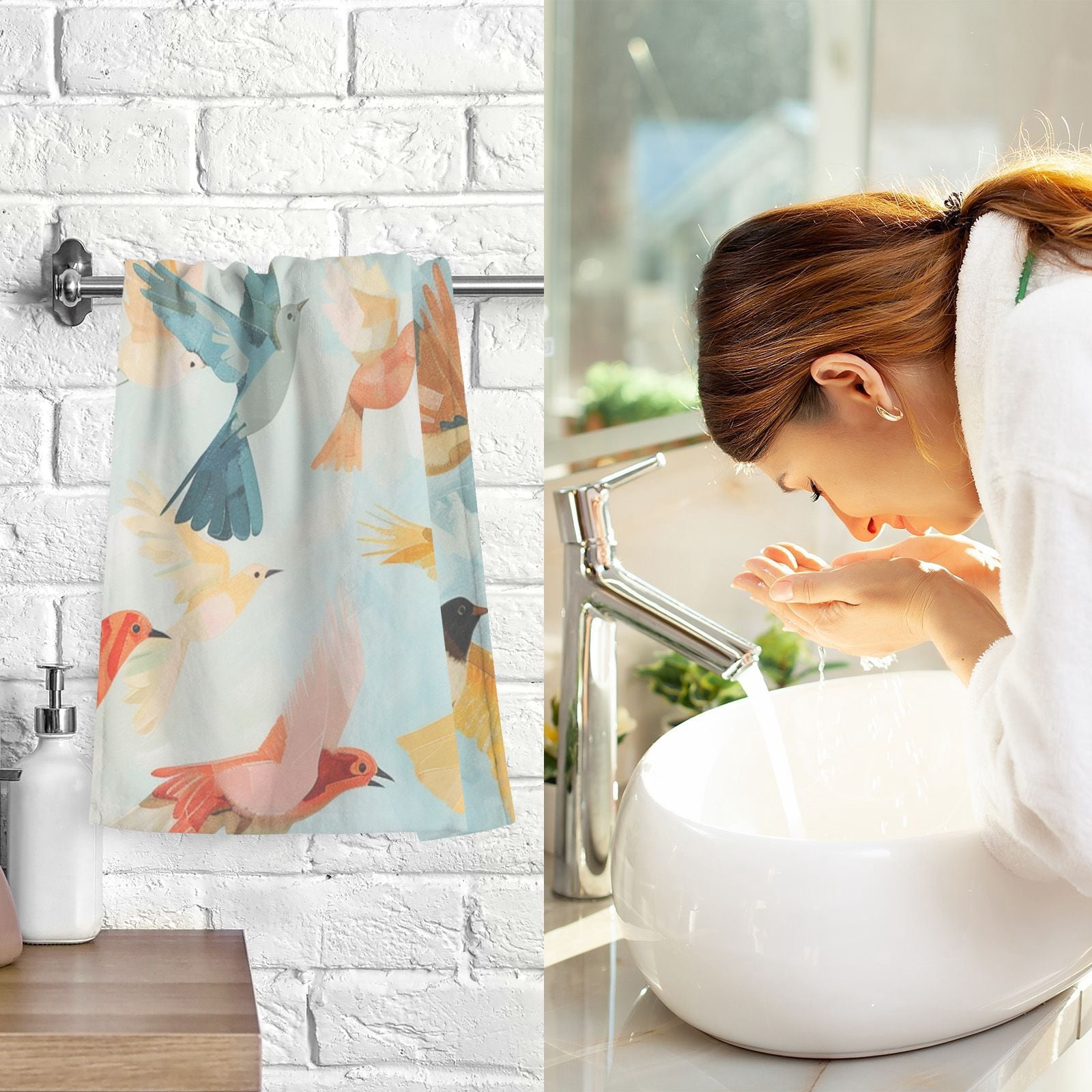 Many Birds Hand Towels Cotton Bath Towels Large Face Towels Absorbent for Bathroom 2 Packs