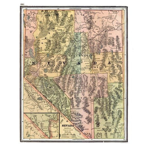 Historic State Map - Nevada - Johnson 1888 - 23 x 28.46 - Vintage Wall Art
