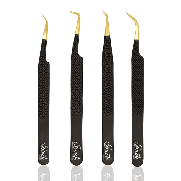 Pinzas de pestañas SIVOTE con punta de fibra para extensiones de pestañas, juego de 4