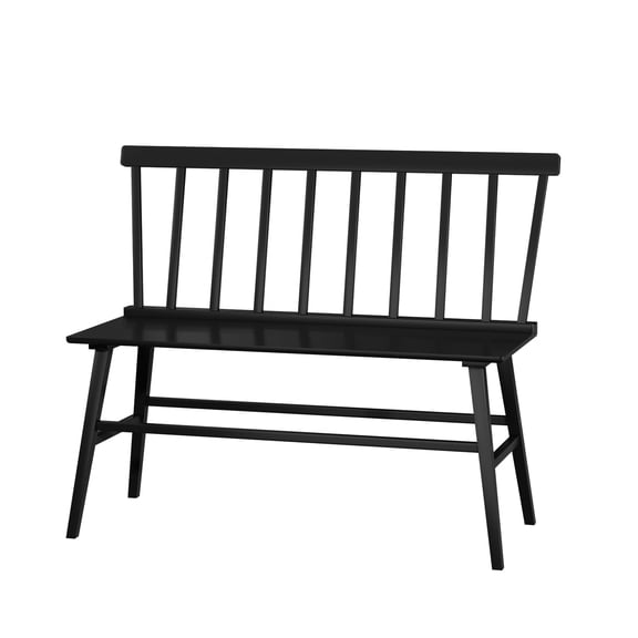 Black Wooden Spindle Back Bench, Farmhouse Style Indoor Seating