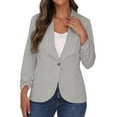 thumbnail image 6 of ZVNAΖH Women's Ruched 3/4 Sleeve Blazers One Button Slim Fit Blazer Lightweight Office Work Suit Jacket, 6 of 8