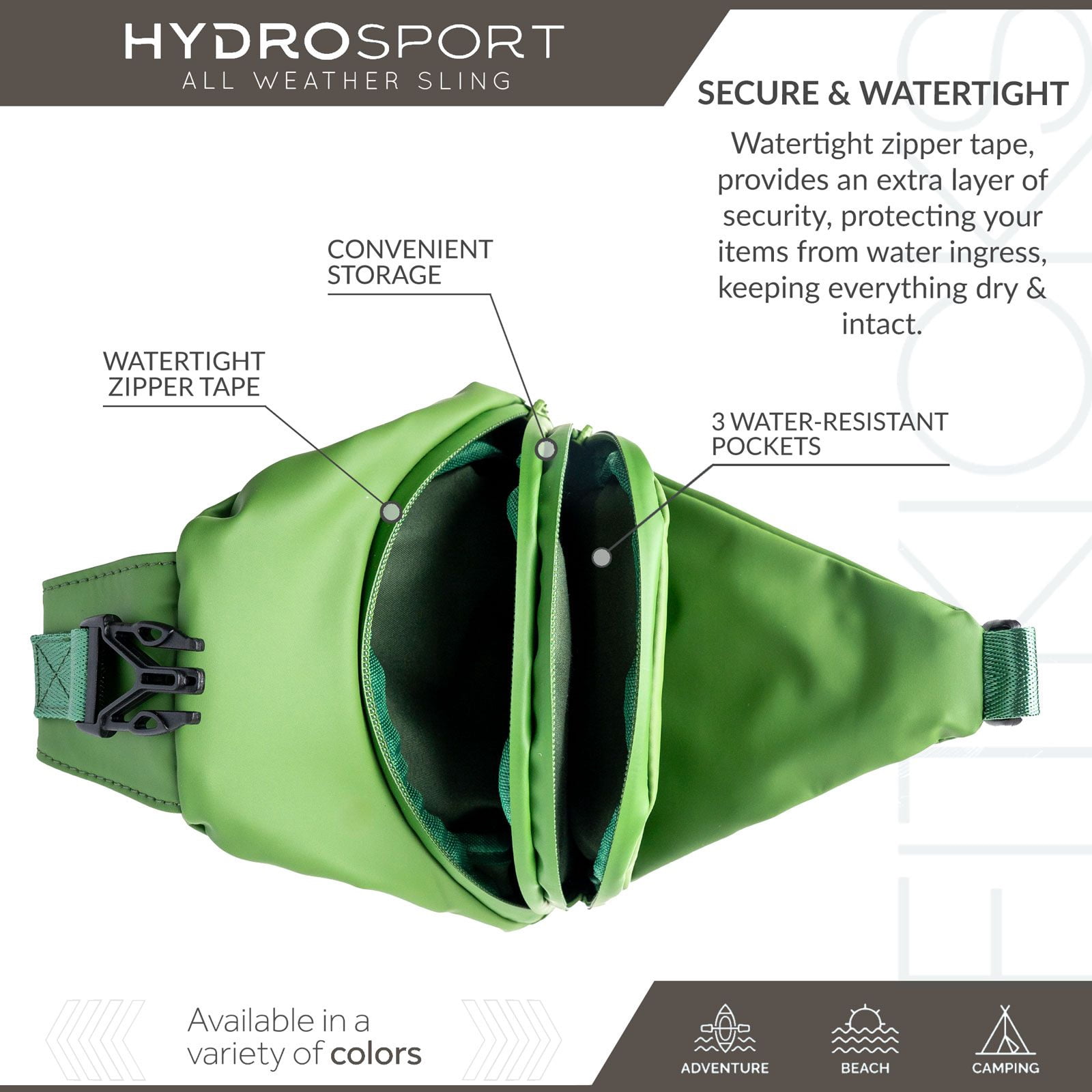 FITKICKS Hydrosport All Weather Sling Bag Crossbody Travel Hiking Chest Bag, Green (Unisex)