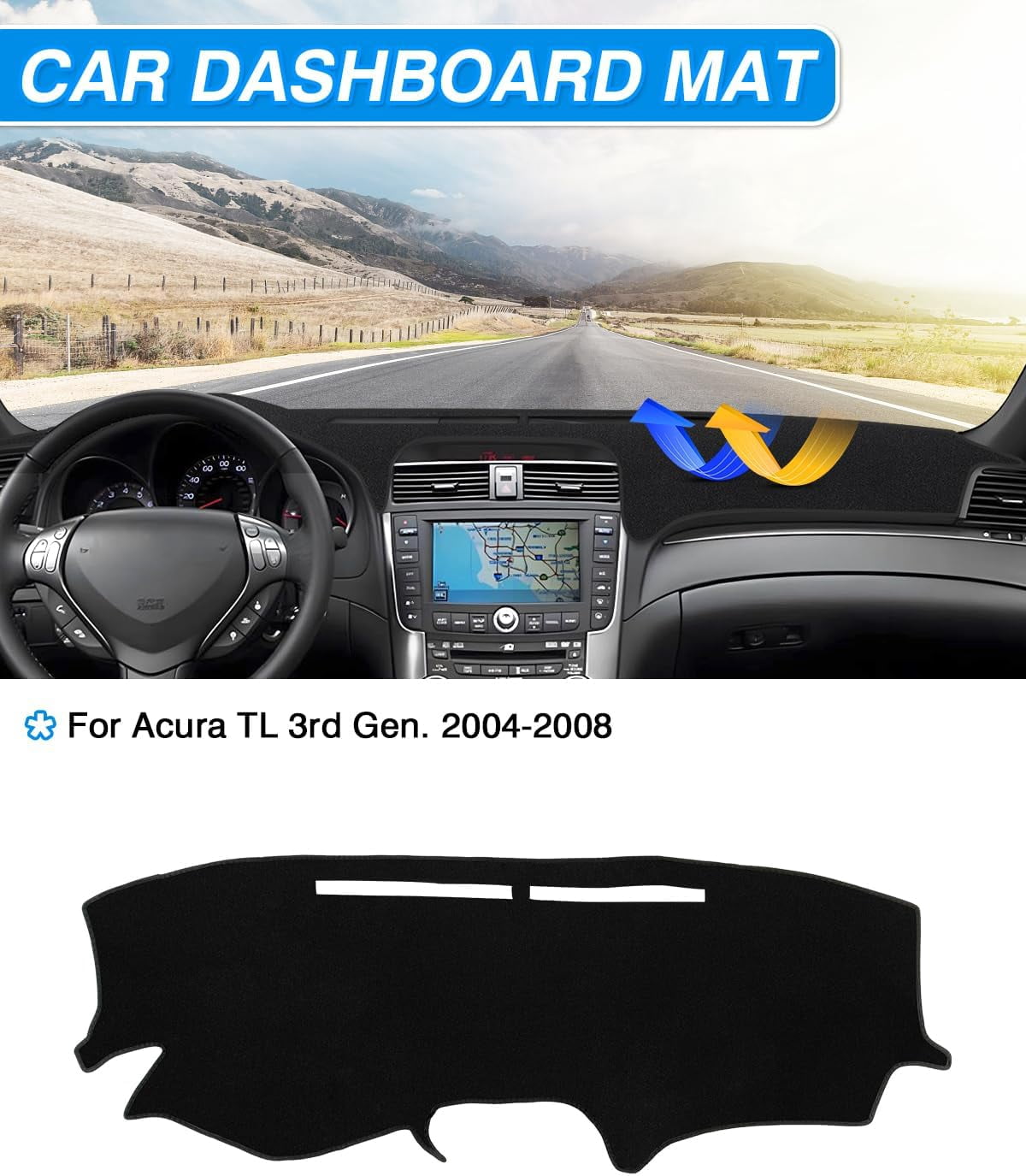 Canvcle Dash Cover for Acura TL 2004 2005 2006 2007 2008 Accessories Dashboard Cover Mat Non-Slip Carpet Sunshield Glare UV Rays Protector