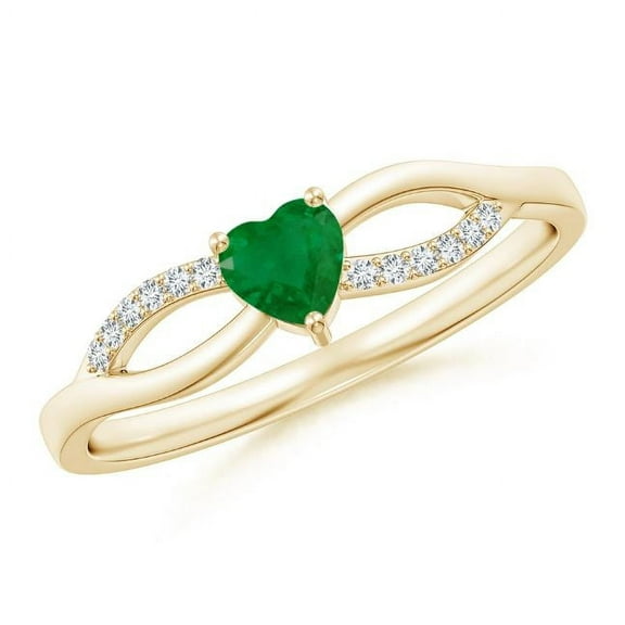 Heart Shape Green Emerald CZ Diamond Band Ring Women 925 Sterling Silver Yellow Gold Plated May Birthstone Valentine Day Birthday Gift Gemstone Jewelry
