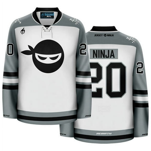 Jersey Ninja Classic Logo Hockey Jersey - Grey/White
