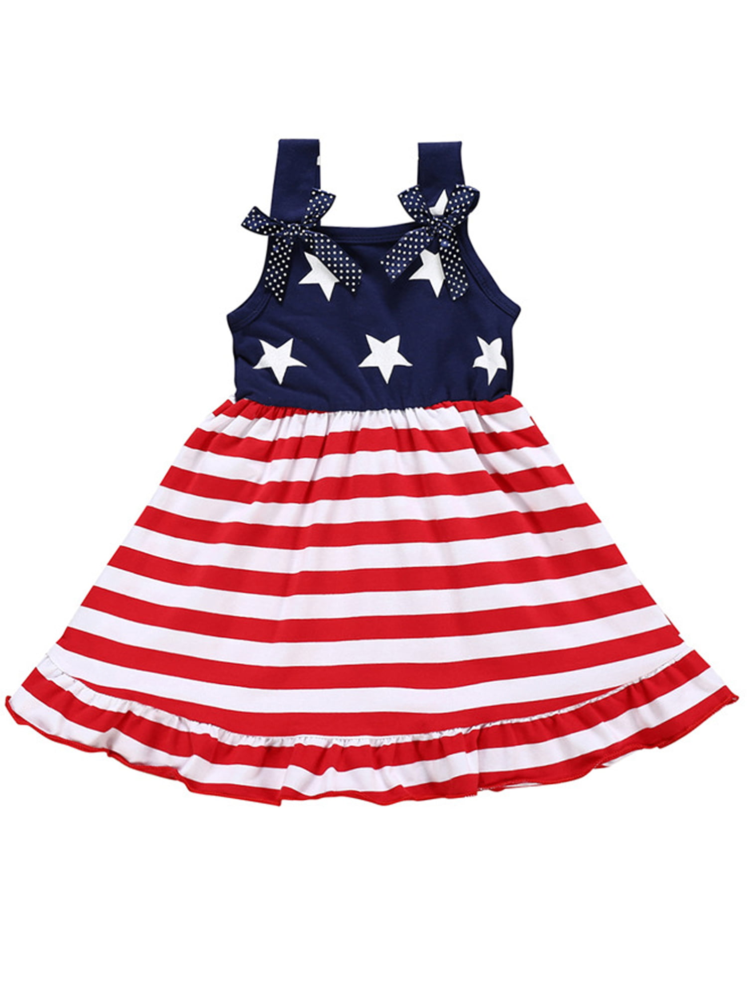 Toddler Baby Kids Girl 4th Of July Star Stripe Dress Party Princess Casual Dress
