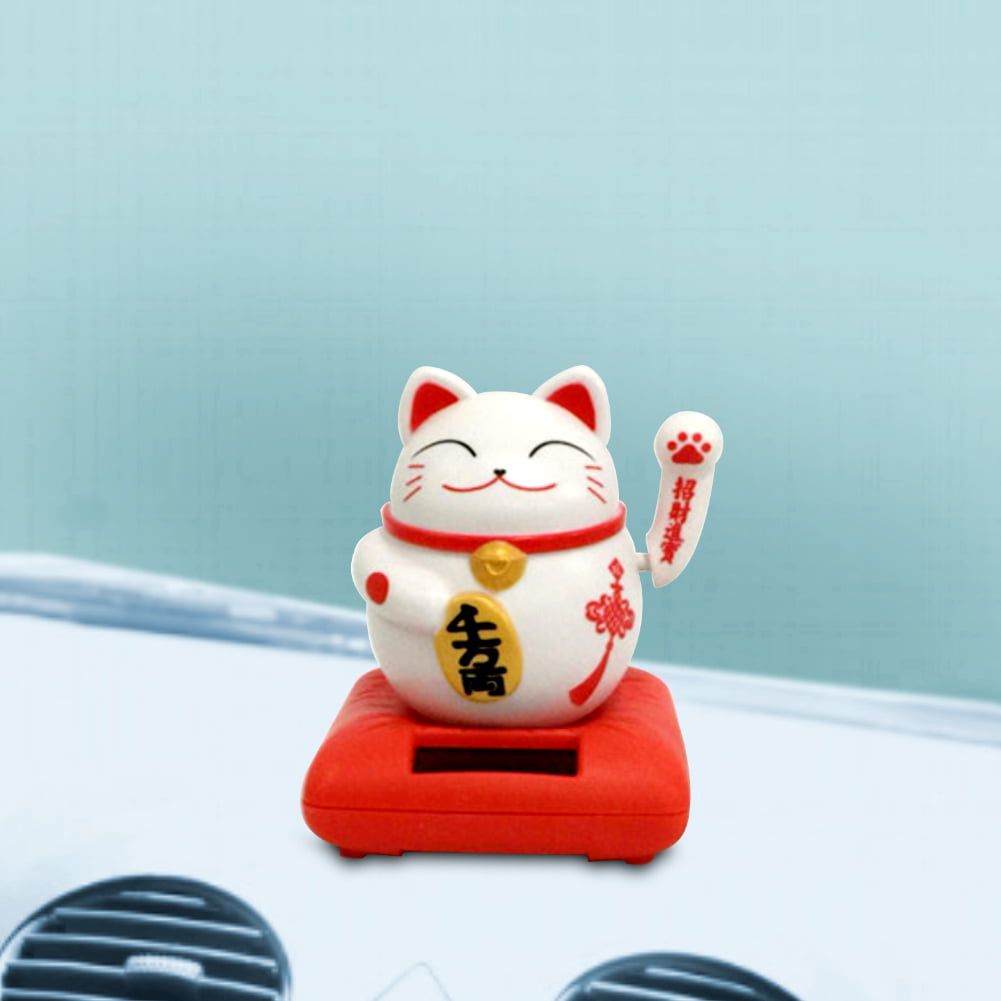 US_ Lucky Cat Solar Powered Swing Toy Car Dashboard Ornament Home Desk Decor 